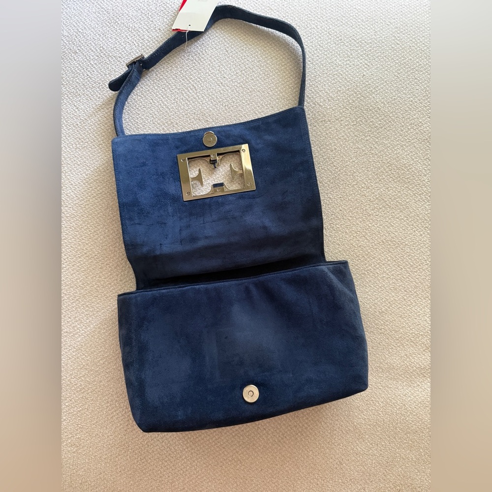 Escada Vintage Navy Suede Shoulder Bag - Picture 8 of 14